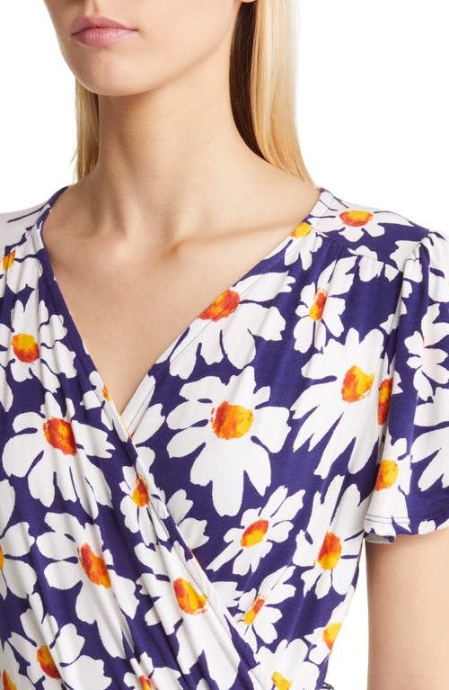 Loveappella Floral Faux Wrap Knit Dress In Navy/ivory