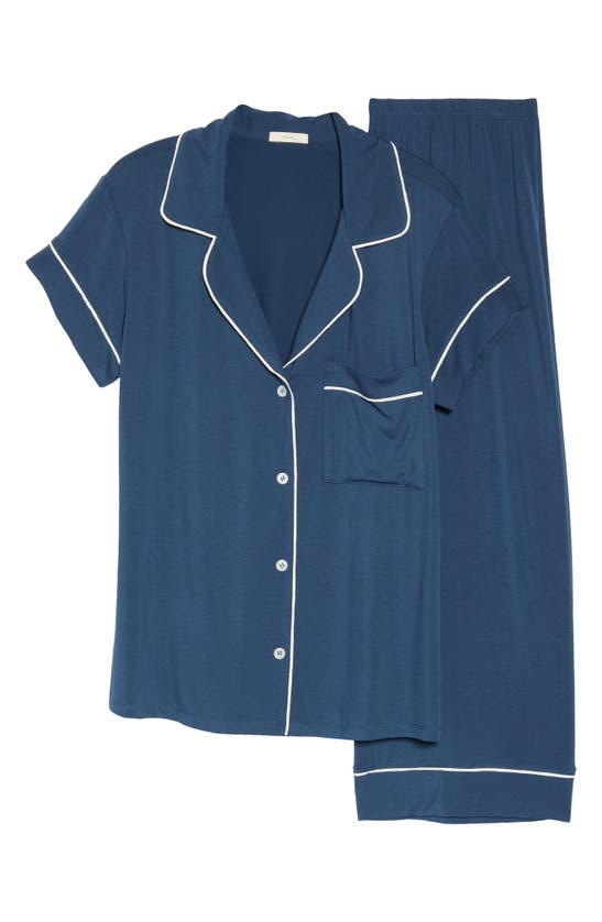 Eberjey Gisele Short Sleeve Long Pant Pajama Set In Indigo Blue/ Ivory