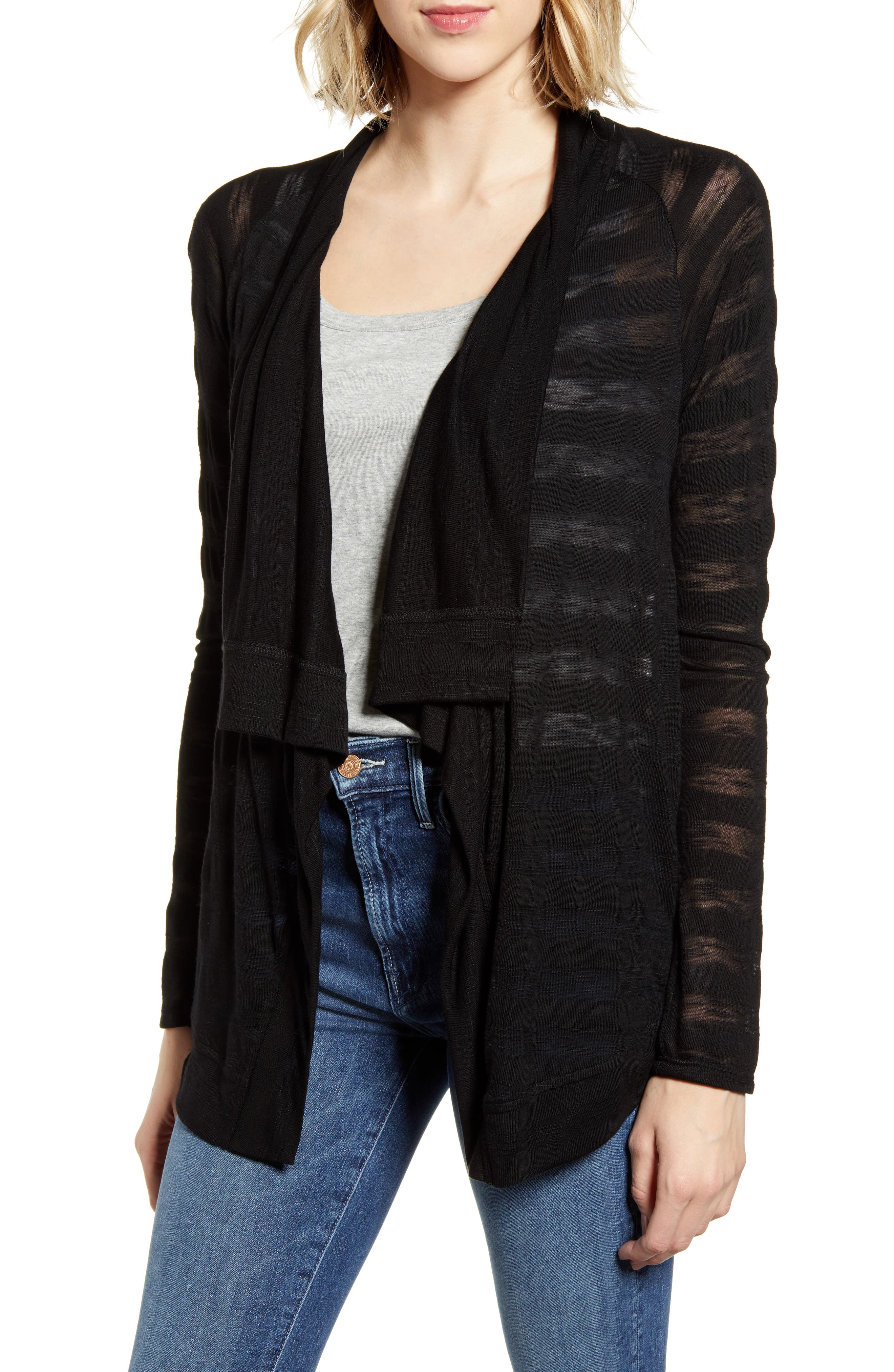 Petite Gibson X The Motherchic Travelers Drape Open Cardigan, Black
