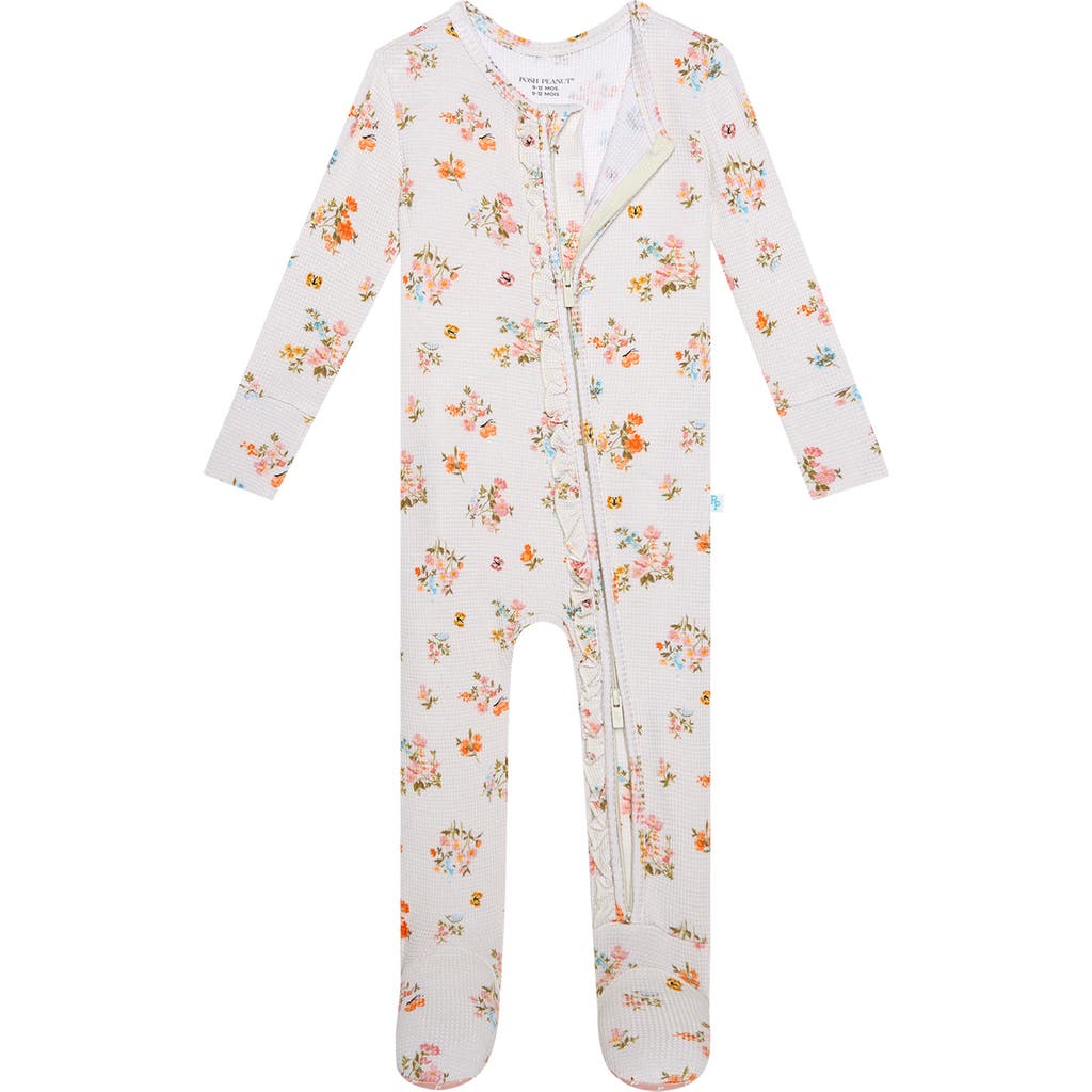 Posh Peanut Babies'  Clemence Floral Print Ruffle Fitted Footie Pyjamas In Ivory/flowers