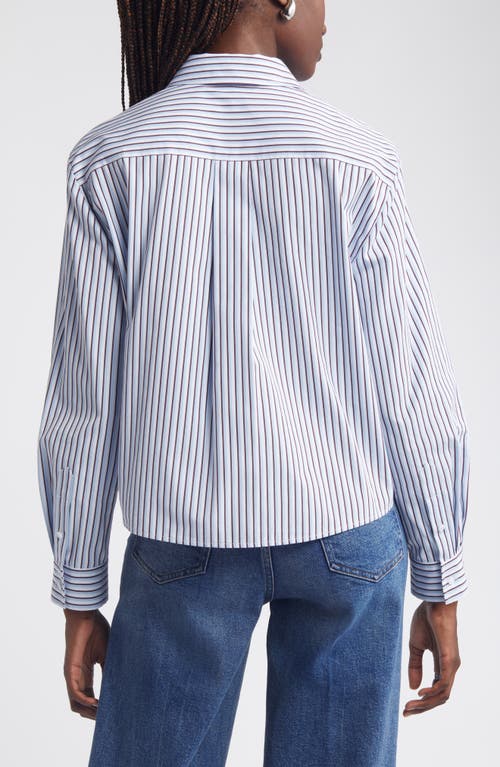 Shop Nordstrom Stripe Poplin Crop Button-up Shirt In White- Blue Twin Stripe