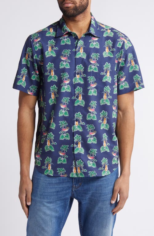 Tommy Bahama Coast Cocktail Nation Short Sleeve Stretch Button-Up Shirt Island Navy at Nordstrom,