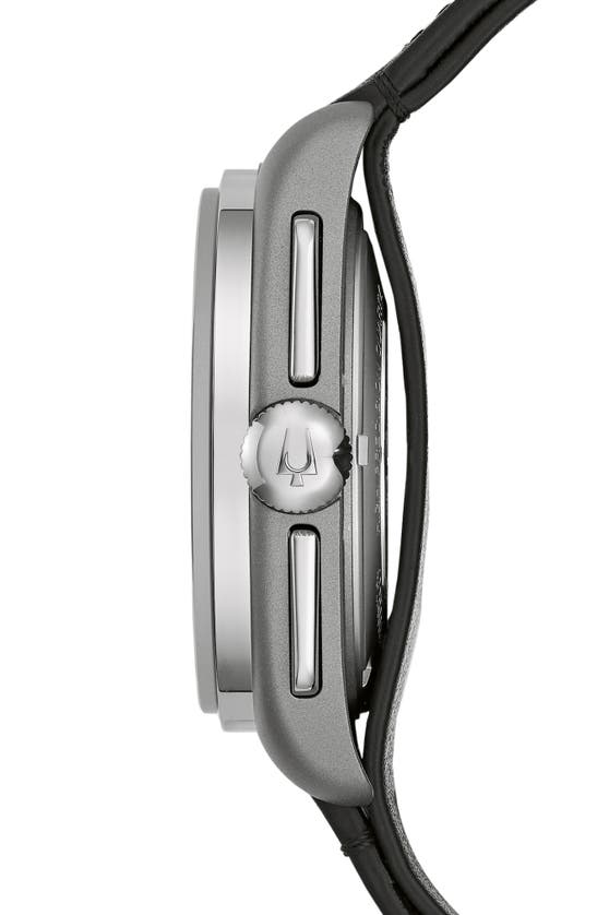 Shop Bulova Lunar Pilot Chronograph Leather Strap Watch, 43.5mm In Black/ Titanium-tone