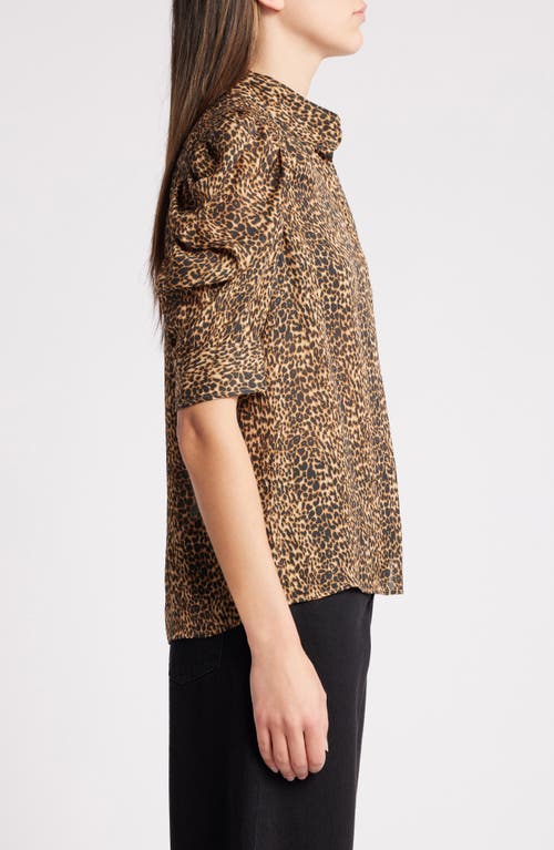 Shop Frame Gillian Leopard Print Puff Sleeve Silk Top In Sand Multi