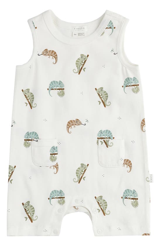 Shop Firsts By Petit Lem Chameleon Print Sleeveless Romper In Off White