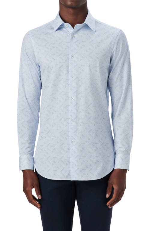 Bugatchi OoohCotton Grid Print Button-Up Shirt in Sky at Nordstrom, Size X-Large