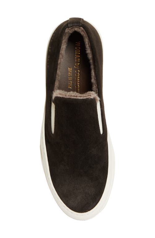 Shop Common Projects Suede & Genuine Shearling Slip-on Sneaker In Coffee