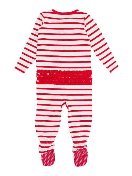 Rufflebutts Modal Blend Baby Girls Ruffle One Piece Footie Pajamas In Red & White Stripe