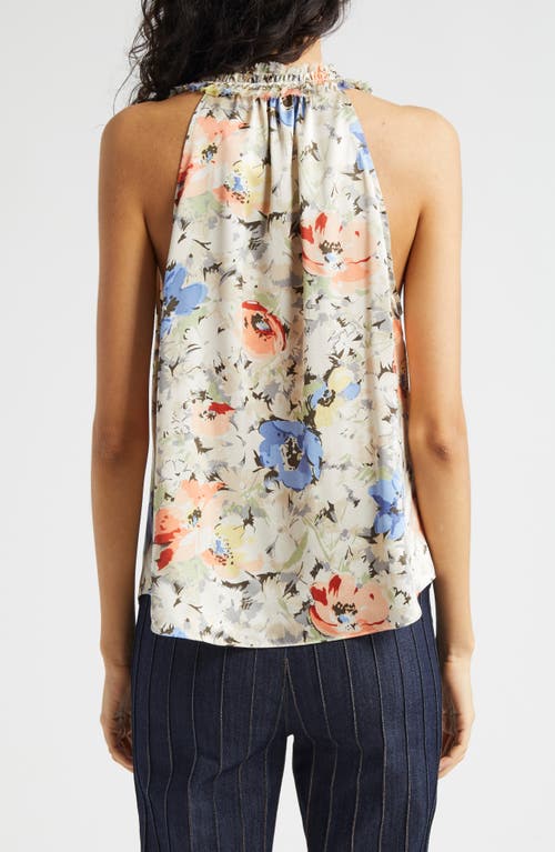 Shop Cinq À Sept Jessie Floral Print Silk Sleeveless Top In Ivory Multi