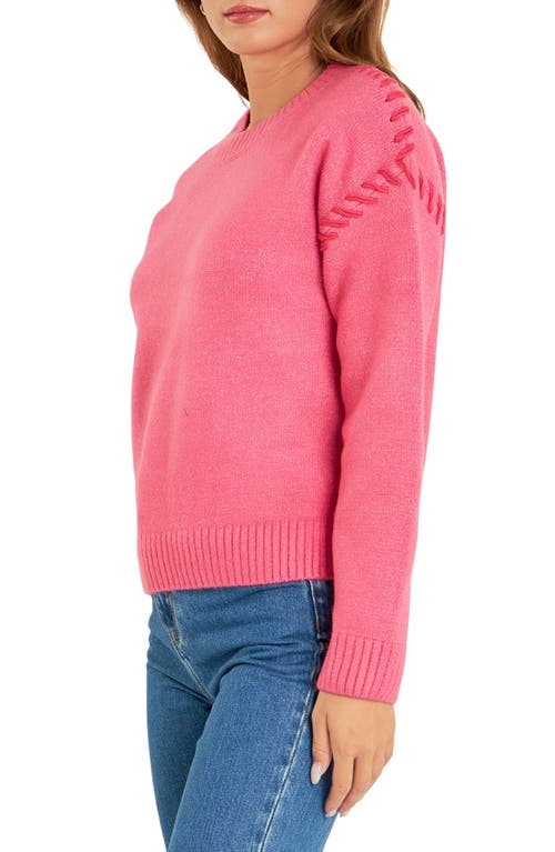 English Factory Whipstitch Accent Crewneck Sweater In Pink/fuchsia