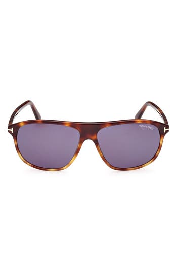 Tom Ford Prescott 60mm Square Sunglasses In Shiny Blonde Havana/blue
