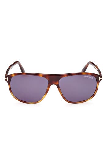 Shop Tom Ford Prescott 60mm Square Sunglasses In Shiny Blonde Havana/blue