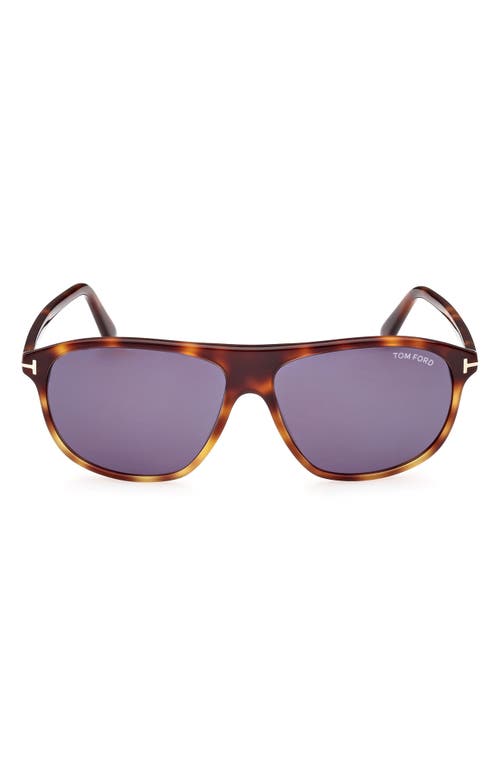 Shop Tom Ford Prescott 60mm Square Sunglasses In Shiny Blonde Havana/blue
