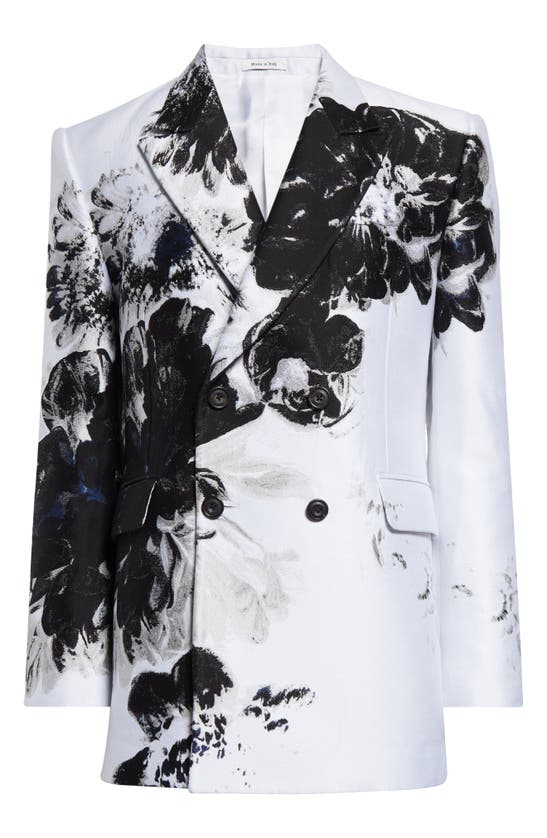 Shop Alexander Mcqueen Dutch Floral Double Breasted Sport Coat In Black White