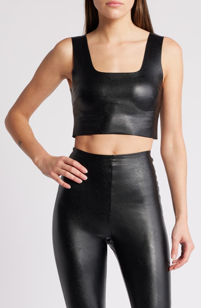Commando Faux Leather Crop Top, Main, color, Black