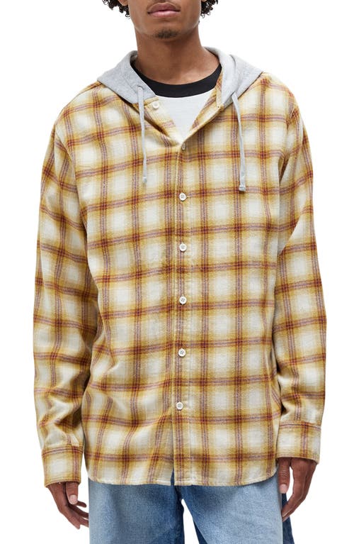 PacSun Edison Plaid Hooded Flannel Button-Up Shirt in Mustard