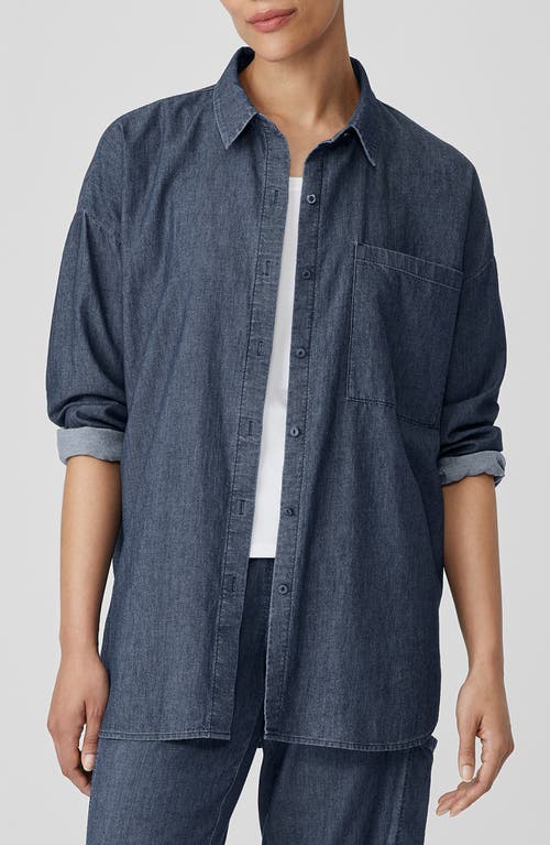 Eileen Fisher Classic Collar Button-up Shirt In Blue