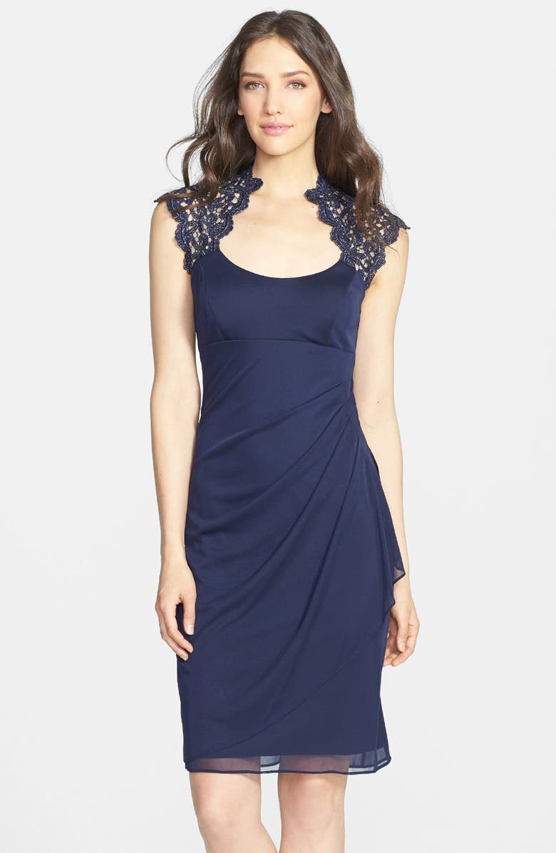 Xscape Chemical Lace & Jersey Ruched Sheath | Nordstrom