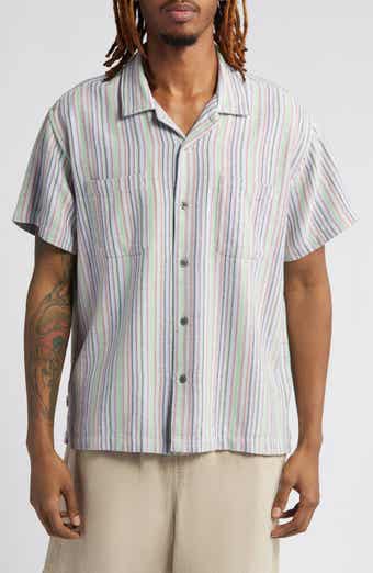 Lucky Brand Stripe Short Sleeve Linen & Cotton Button-Up Camp