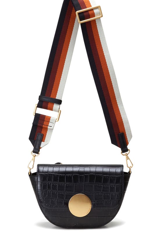 Oryany Lottie Saddle Moc-croc Crossbody Bag In Black