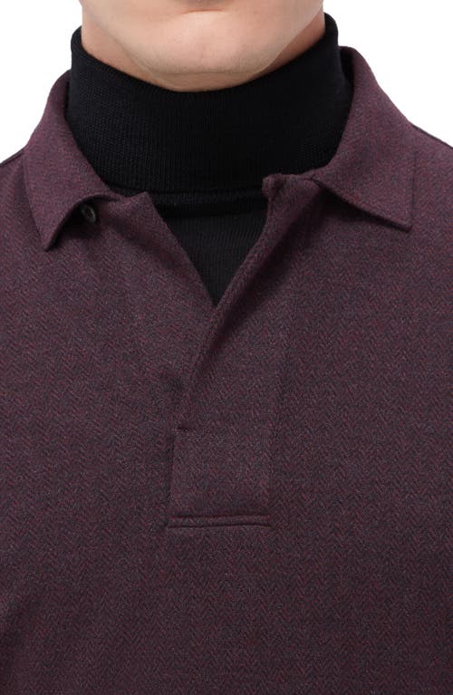 Shop Bugatchi Long Sleeve Cotton Blend Polo In Cabernet