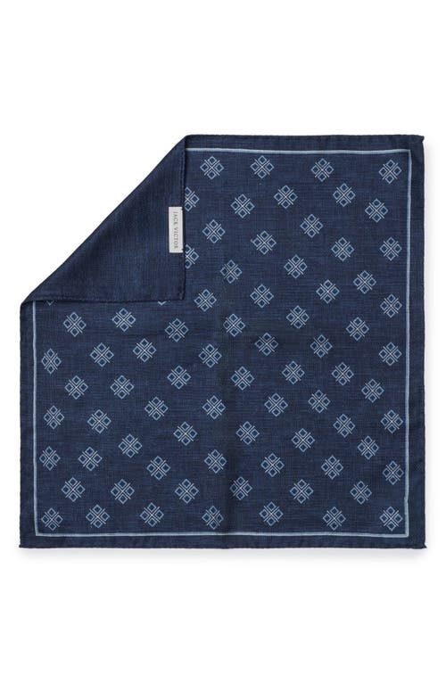 Jack Victor Riverview Reversible Silk Pocket Square in Navy 