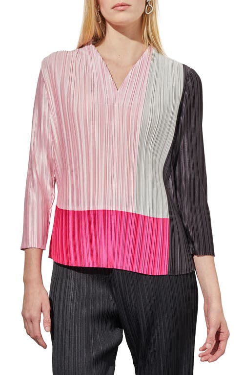 Ming Wang Pleated Colorblock Crêpe de Chine Top Perfect Pink Multi at Nordstrom,