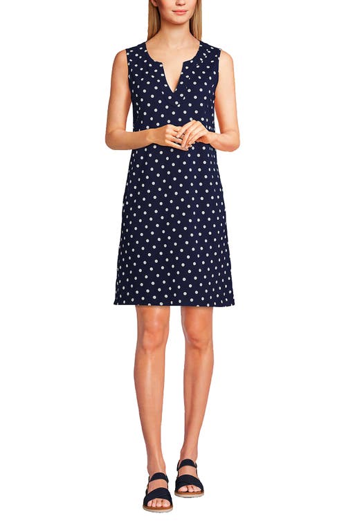 Lands' End Long Cotton Jersey Sleeveless Swim Cover-up Dress Print In Deep Sea Polka Dot