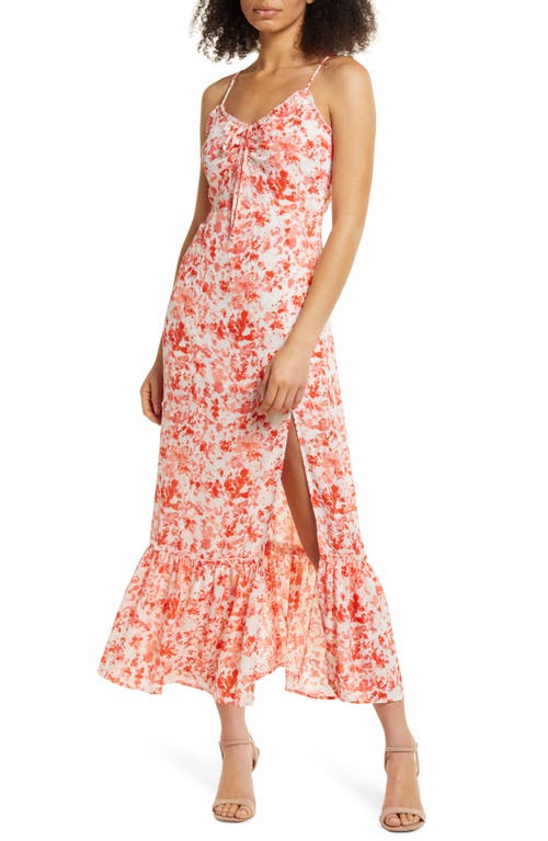 Chelsea28 Cinch Front Maxi Slipdress in Pink- Orange Floral Texture