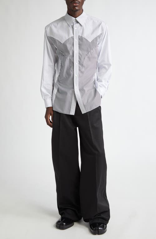 Shop Maison Margiela Paneled Stripe Cotton Poplin Button-up Shirt In White/black