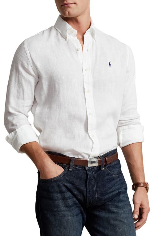 Polo Ralph Lauren Solid Linen Button-Down Shirt White at Nordstrom,