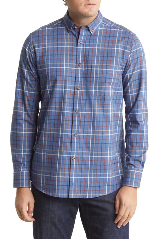 Johnston & Murphy Yarn Dyed Grid Cotton Button-Up Shirt in Blue