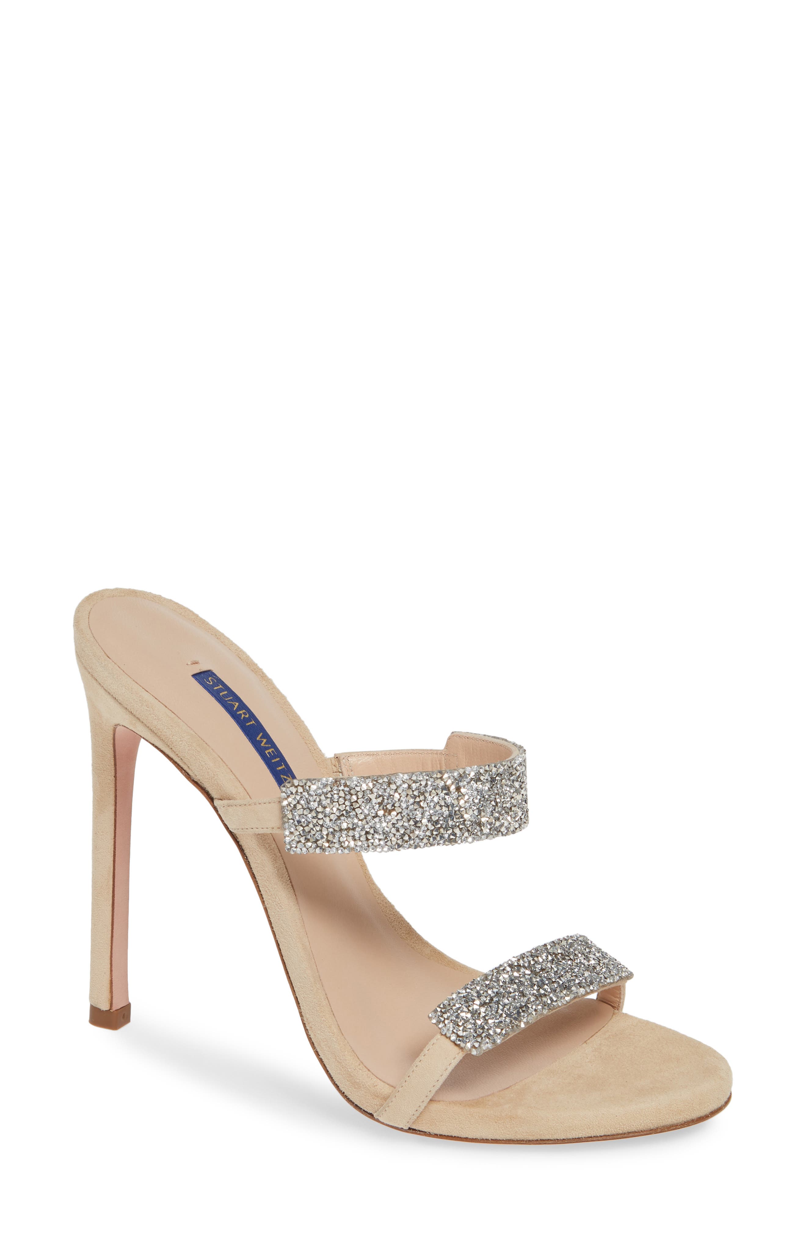 Stuart Weitzman Razzle 75 Embellished Slip-On Sandal- Metallic