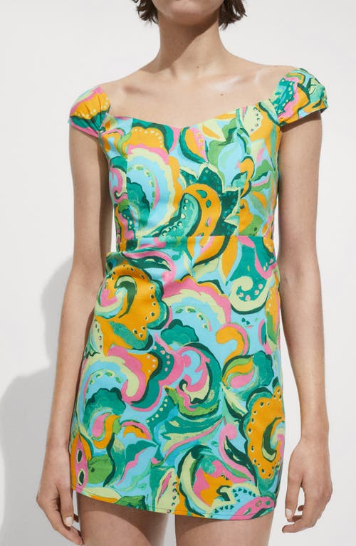 Mango Printed Short Dress Green In Green