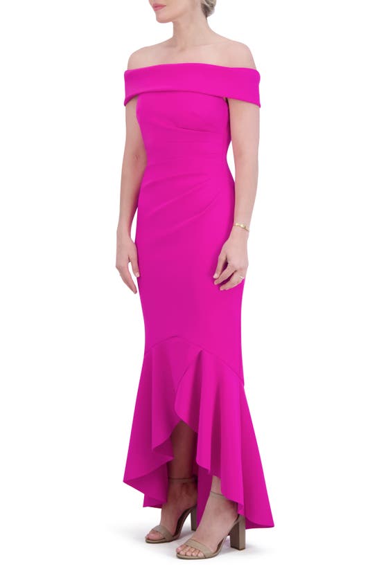 Shop Eliza J Off The Shoulder High-low Gown In Fuchsia