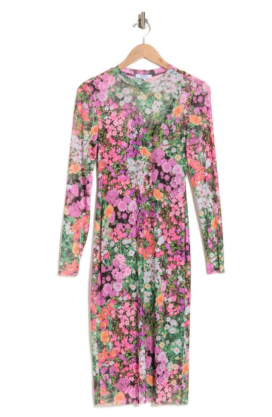 Shop Afrm Los Angeles Loah Long Sleeve Mesh Midi Dress In Digital Floral