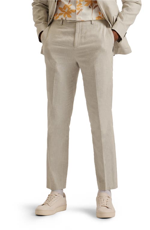 Damasks Slim Fit Flat Front Linen & Cotton Chinos in Natural