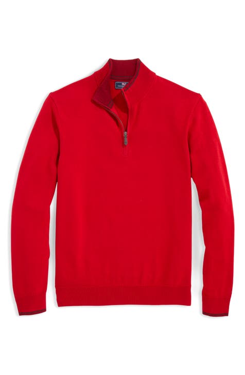 Essentials Men's 100% Cotton Quarter-Zip Sweater, Red, Large :  : Clothing, Shoes & Accessories