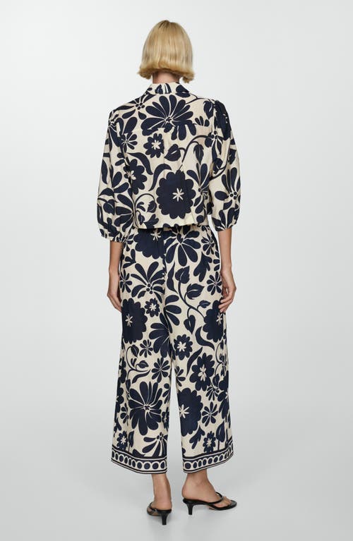 Shop Mango Fluid Floral Print Wide Leg Pants In Blue