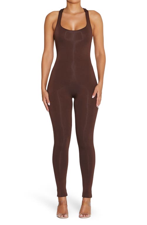 Naked Wardrobe Back the Race Bodysuit Chocolate at Nordstrom,