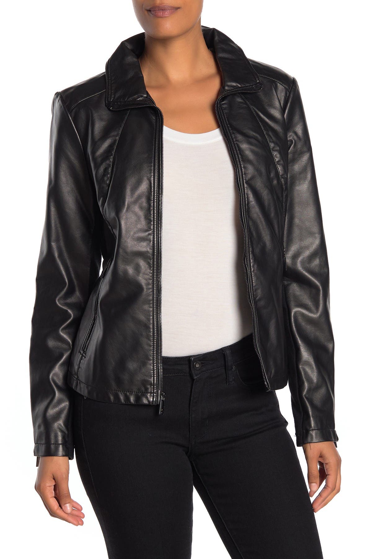 Kenneth Cole Womens Zip Front Faux Leather JKT