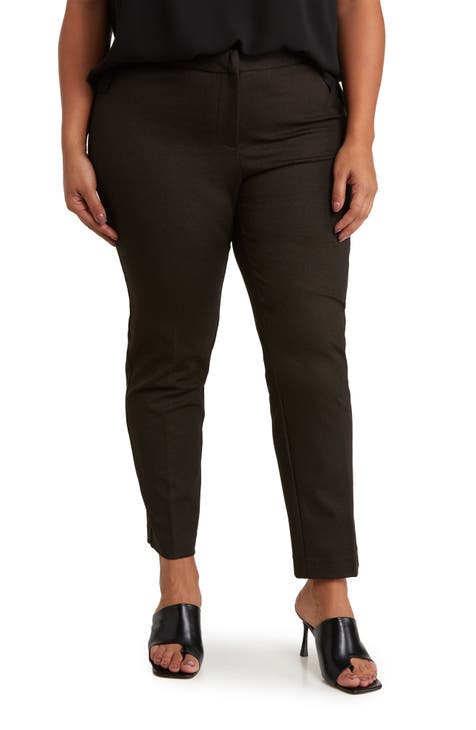 Ava & Viv Women's Plus Size Pull On Ponte Pants - Gray Herringbone