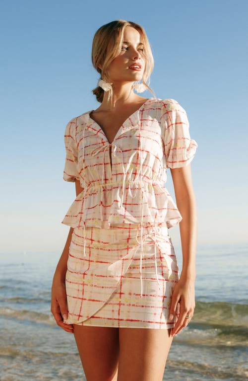 Petal And Pup Petal & Pup Mirah Drawstring Ruched Cotton & Linen Miniskirt In Pink