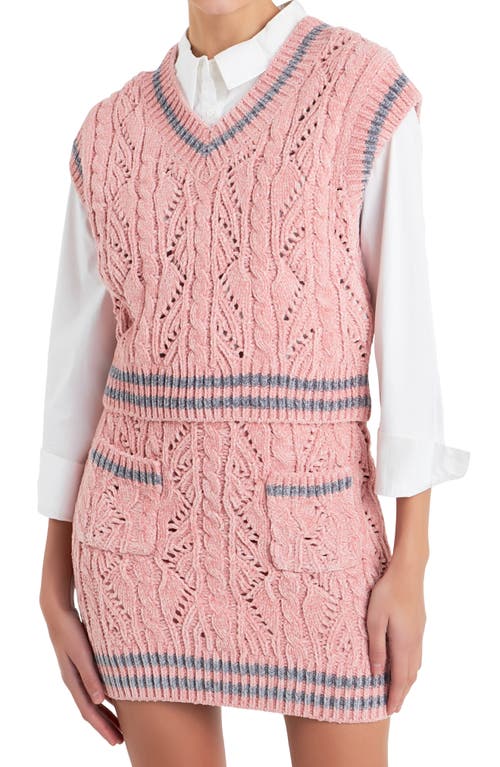 English Factory Stripe Trim Chenille Sweater Vest In Pink/grey