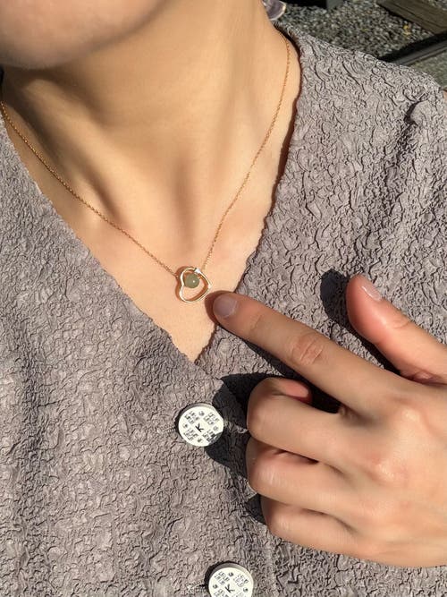 Seree Maison Heart Green Jade & Zircon Pendant Necklace In Light Green
