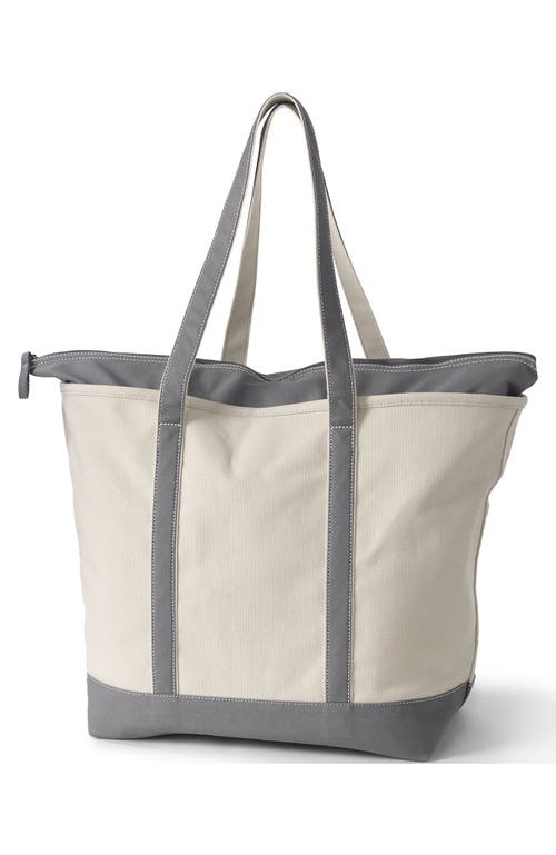 Lands' End Zip Top Long Handle Canvas Tote Bag In Natural/silver Graphite