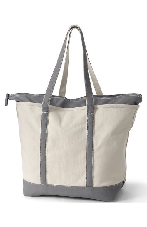 Shop Lands' End Zip Top Long Handle Canvas Tote Bag In Natural/silver Graphite