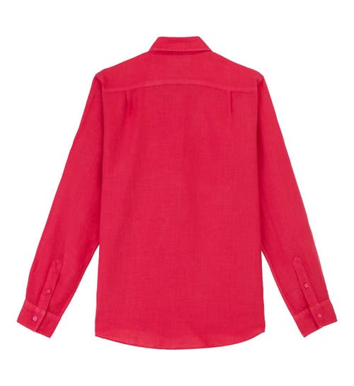 Vilebrequin Linen Solid Classic Fit Shirt In Groseille