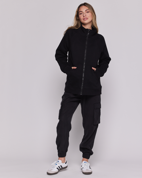 Shop Rebody Active Effortless Fleece Oversized Jacket In Black