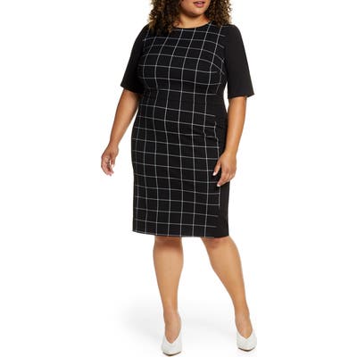 Plus Size Eloquii 9-To-5 Windowpane Sheath Dress, Black
